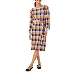 Ann Taylor Women’s XS Sweater Plaid Black Tie Waist Multicolor Long Sleeve Dress